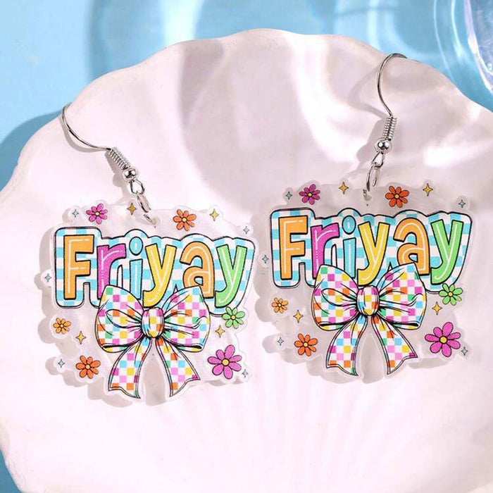 Wholesale Stylish Acrylic Bow Earrings Cute Friyay Design Everyday Jewelry Accessory For Gift Boutique Resale