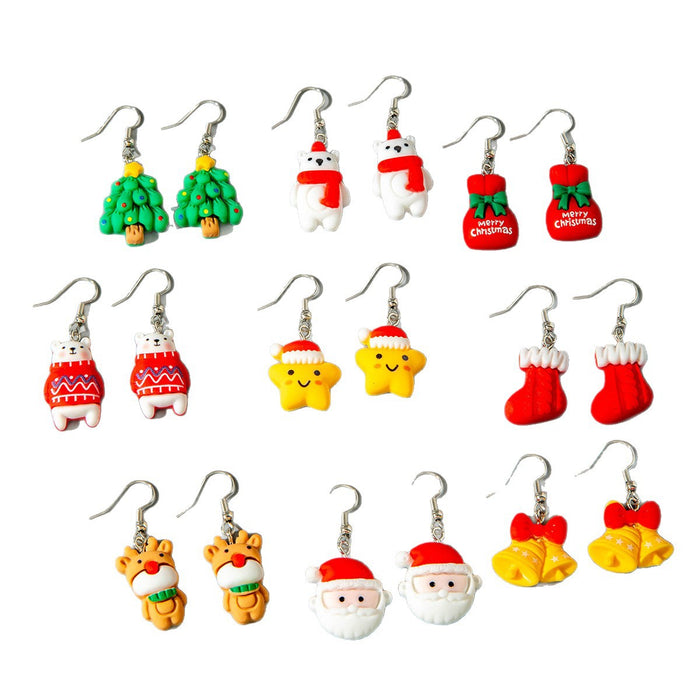 Wholesale Resin Christmas Earrings Santa Reindeer Snowman Cute Sweet Ear Studs Jewelry MOQ≥2