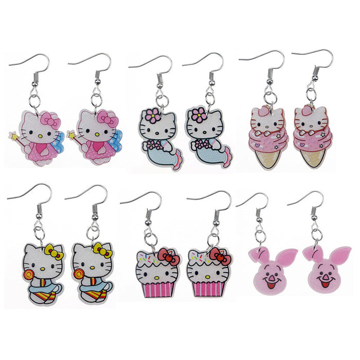 Wholesale Earring Acrylic Cartoon Cute Piggy Cat (S) JDC-ES-niqing001