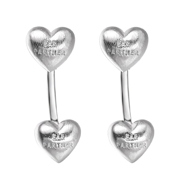 Wholesale unique back-mounted double love heart stud earrings high-grade niche design silver needle earrings small all-match earrings