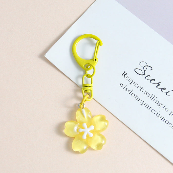 Wholesale Macaron Cherry Blossom Resin Keychain D Ring Flower Chic Bag Charm Gift