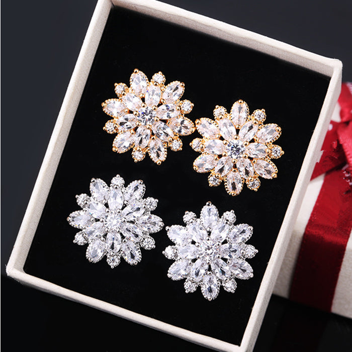 Wholesale Copper Sunflower Double Layer Zircon Earrings JDC-ES-MOXI003