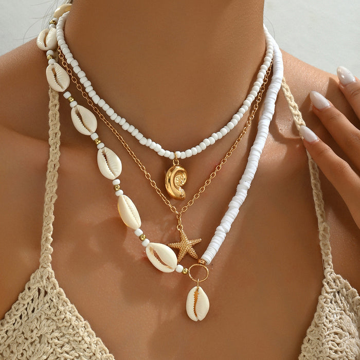 Wholesale Zinc Alloy Layered Necklace with nut Tree Starfish Flower Pendant