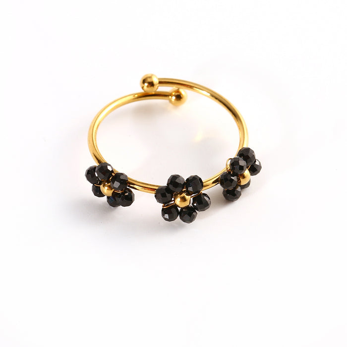 Wholesale Fashionable and minimalist stainless steel natural stone flower ring with niche design and three flower opening ring wholesale