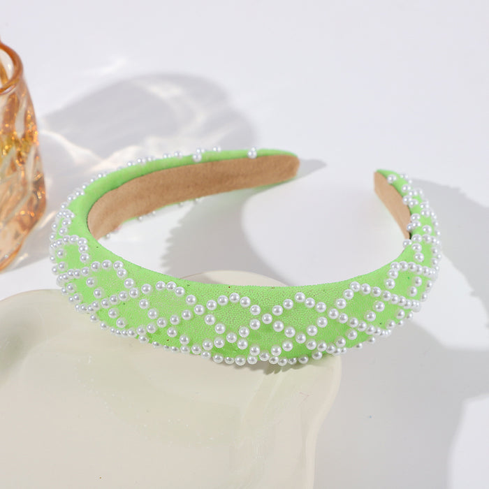 Wholesale Sponge wide-brimmed headband inlaid with pearls,  light luxury and high-end headband for women,  showing temperament hair accessories