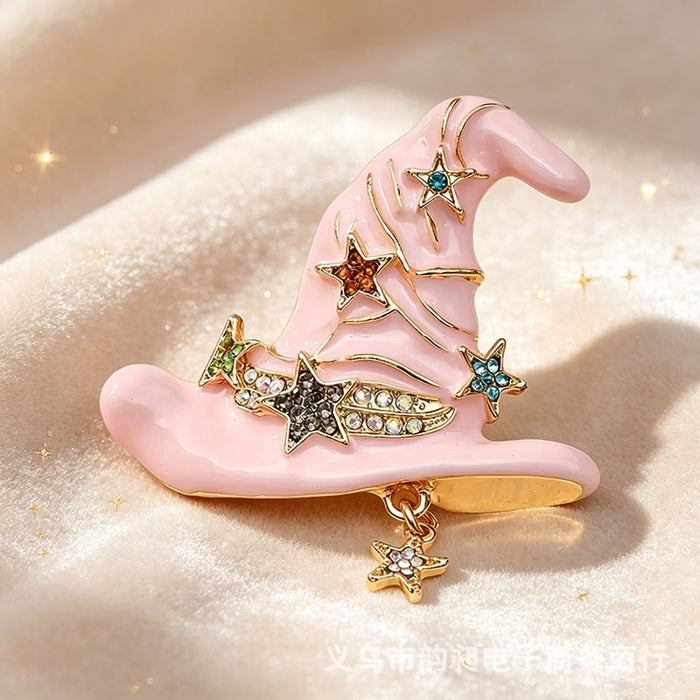 Wholesale Stylish  Witch Hat Star Rhinestone Brooch Pin Zinc Alloy Fashion Accessory