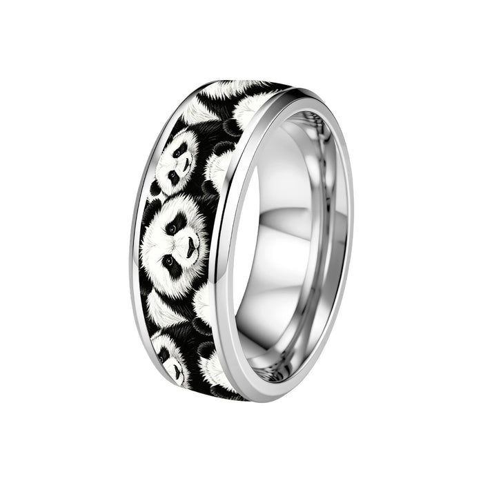 Wholesale Stainless Steel Panda Ring Black White Animal Pattern Fashion Jewelry Accessory