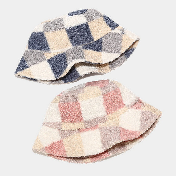 Wholesale Autumn and Winter Plaid Warm Bucket Hat JDC-FH-LvYi058