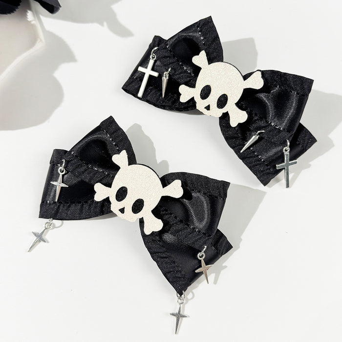 Wholesale  Halloween skull cross bow hairpin female dark niche gothic style hair ornaments headdress