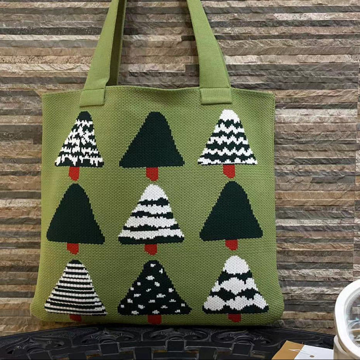 Wholesale Creative Cartoon Christmas Tree Woven Bag Shopping Knitted Bag