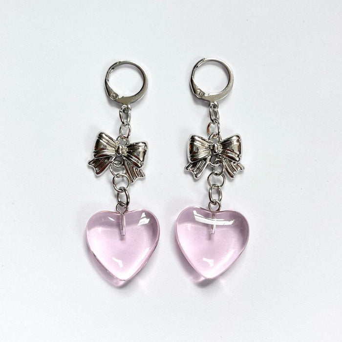Wholesale Sweet Wind Peach Heart Glass Earrings Butterfly Knot Love Earrings Earrings Earstuds