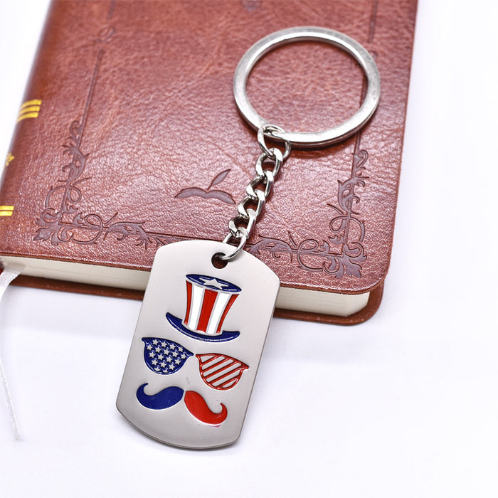 Wholesale Independence Day Zinc Alloy Glasses Bearded Keychain JDC-KC-TianG032