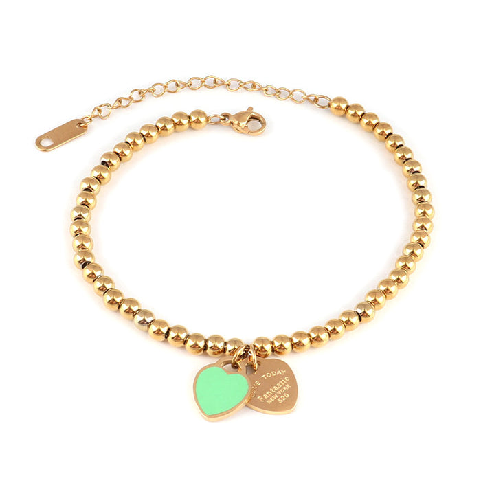 Wholesale Titanium Steel Multi-Color Enamel Peach Heart-Shaped Bracelet