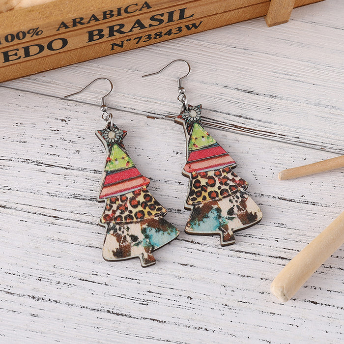 Wholesale Christmas Tree Pendant Wooden Double-Sided Earrings