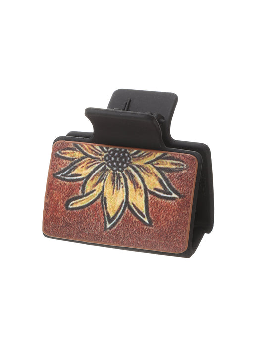 Wholesale Western Wind Sunflower Feather Pattern Leather Hairpin Shark Clip Women' s Grab Clip