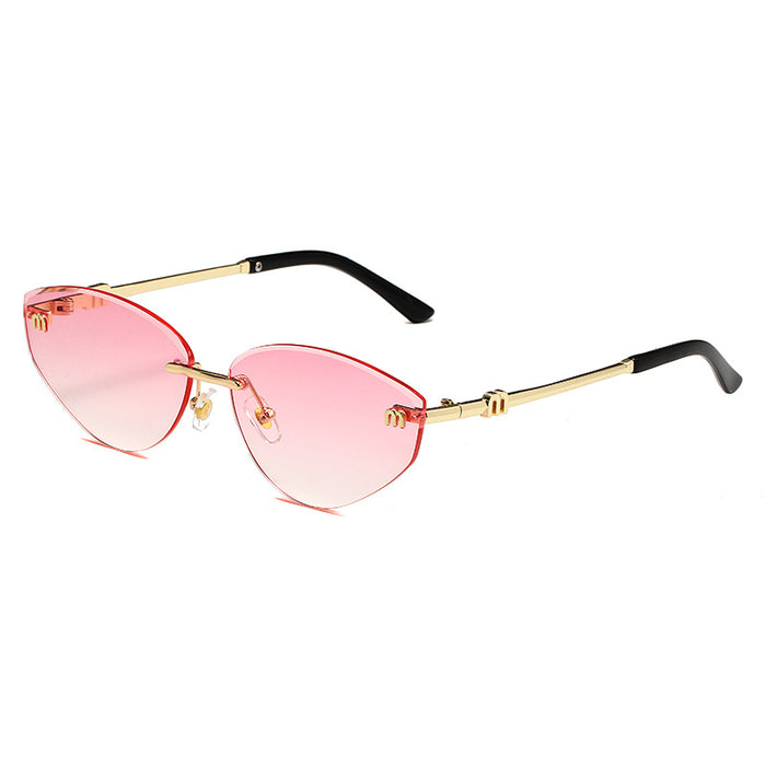 Wholesale Frameless cut edge premium sunglasses letter sunglasses gradient cat glasses