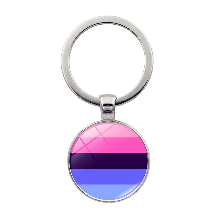 Wholesale Rainbow Color Striped LOVE Time Gemstone Alloy Keychain JDC-KC-HengX024