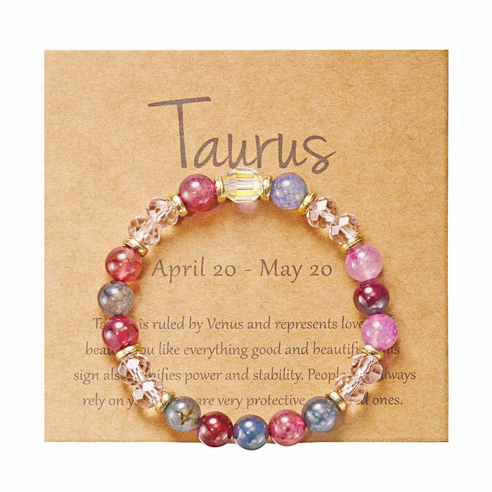 Wholesale twelve constellation bracelet imitation natural stone beaded bracelet color stone constellation paper card bracelet