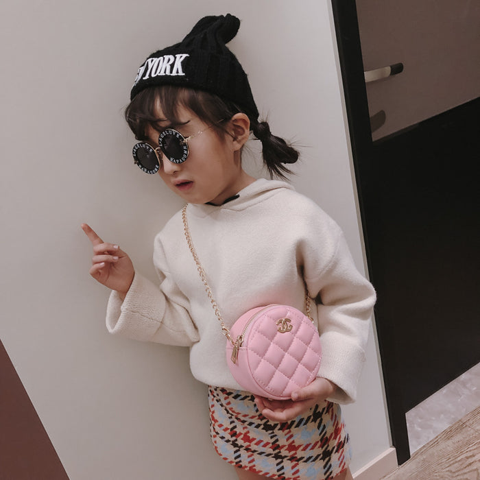 Wholesale PU Lingge Embroidered Thread Single Shoulder Bag Crossbody Bag Children's Bag Small Round Bag JDC-SD-DaJu004