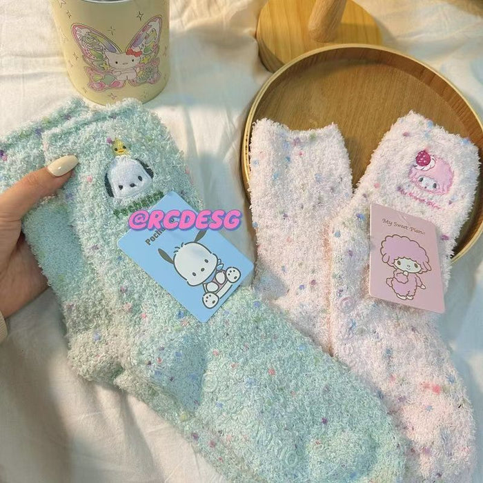 Wholesale Cute Cartoon Colorful Polka Dot Coral Fleece Winter Thickened Warm Women' s Mid-Calf Socks