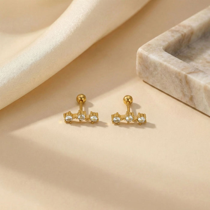 Wholesale Stainless steel Gold-Tone Stud &  Cartilage Earring Combination Zircon Earring Set
