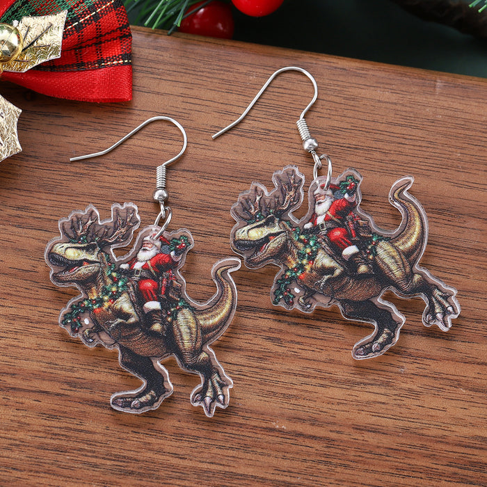 Wholesale Christmas quirky Santa riding a dinosaur pendant earrings