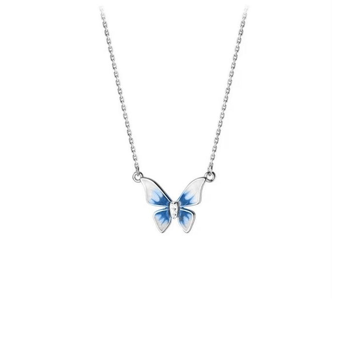 Wholesale Agile Gradient Butterfly Necklace Enamel Gradient Blue Butterfly Necklace Simple Clavicle Chain