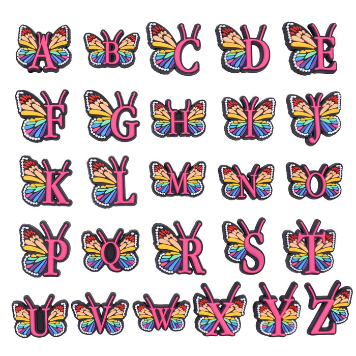 Wholesale 100 PCS PVC Cartoon Butterfly Alphabet DIY Shoe Buckles JDC-SC-RYY004