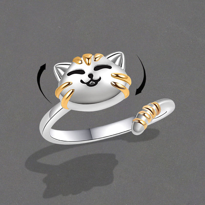 Wholesale Gold Electroplated Copper Adjustable Cat Ring Cute Cartoon Cat Jewelry Accessory For Women Everyday Wear