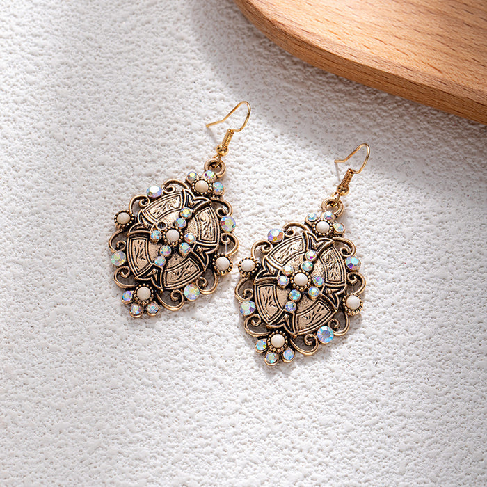 Wholesale Retro ethnic turquoise flower earrings