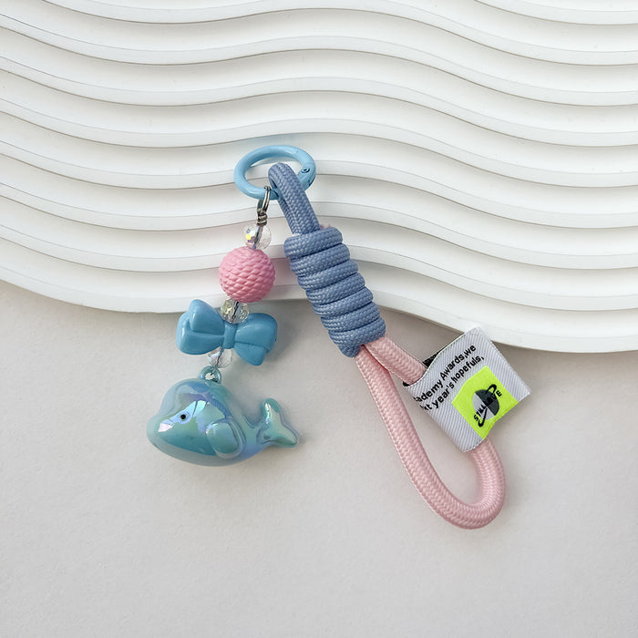 Wholesale Acrylic Solid color whale pendant woven cloth rope keychain hanging rope