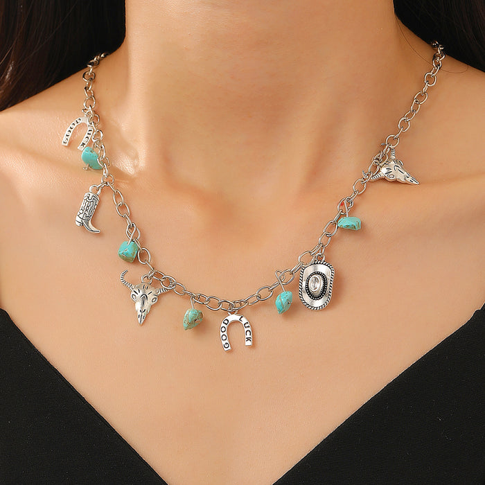Wholesale Bohemian Ethnic Style Zinc Alloy Jewelry Set Cow Head Design Necklace and Bracelet