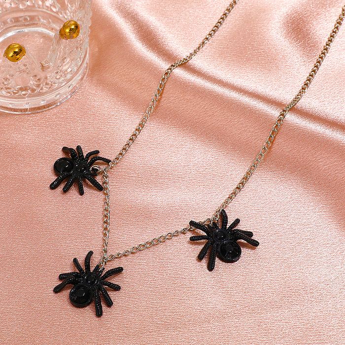 Wholesale Black Spider Pendant Necklace  Exaggerated Punk Chain Collarbone Halloween Gift