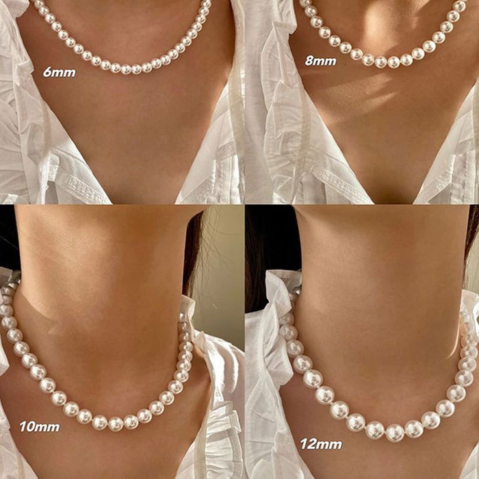 Wholesale   White Mother Beads Round Pearl Necklace Ingot Buckle  Clavicle Chain