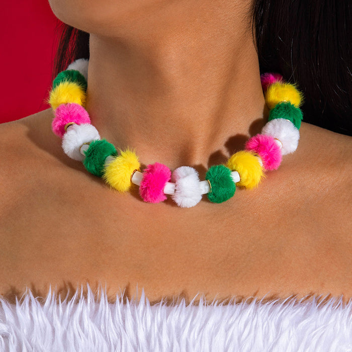 Wholesale Acrylic Beaded Choker Necklace Colorful Pom-Pom Design Fashion Jewelry Accessory MOQ≥2