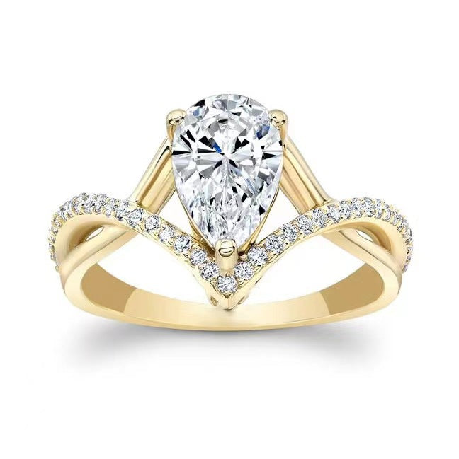 Wholesale New Micro inlaid Zircon Ring Water Drop shaped Light Luxury Colorful Treasure Ring Fashion