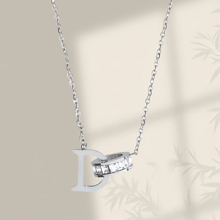 Wholesale New diamond studded D-letter necklace, light luxury, simple and fashionable, versatile titanium steel