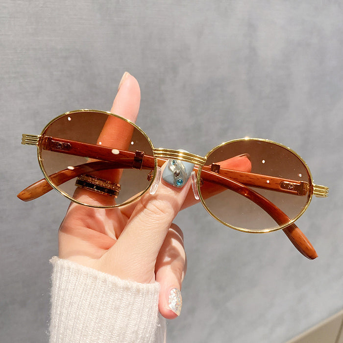 Wholesale  vintage imitation wood grain sunglasses men's oval sunglasses women's trendy  UV protection sunglasses