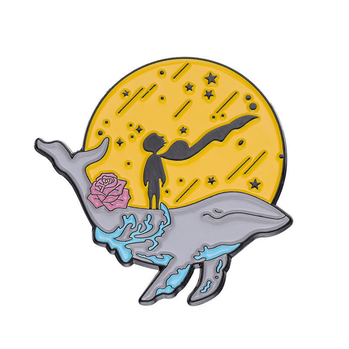 Wholesale Cartoon Anime Little Prince Series Peripheral Brooch Metal Cute Whale Badge Pendant Jewelry Clothing Accessories