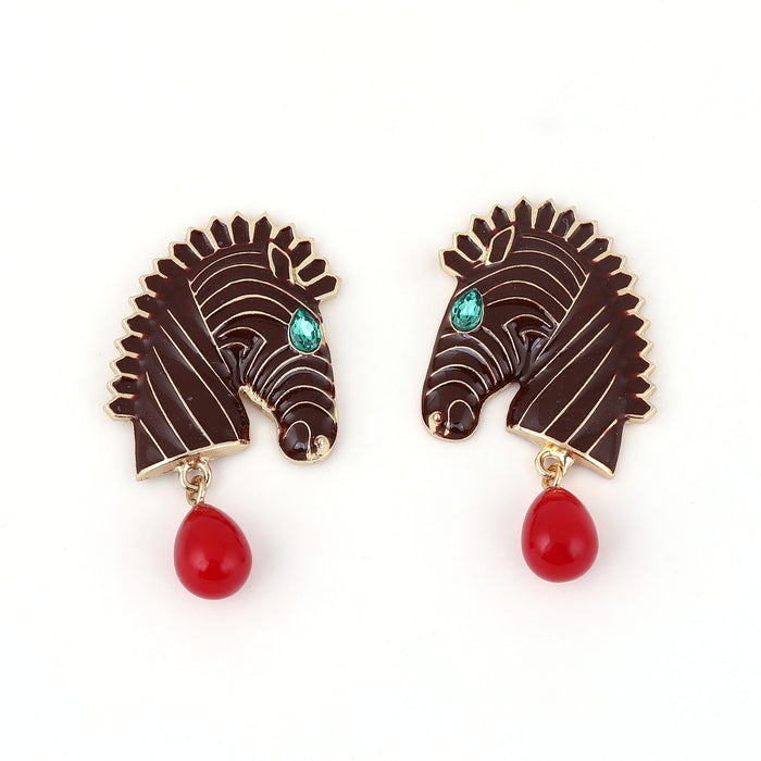 Wholesale hot-selling animal horse head alloy oil striped earrings