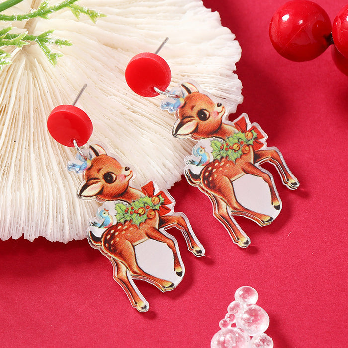 Wholesale Christmas Santa Hat Elk Dinosaur Acrylic Print Earrings JDC-ES-Chuya001