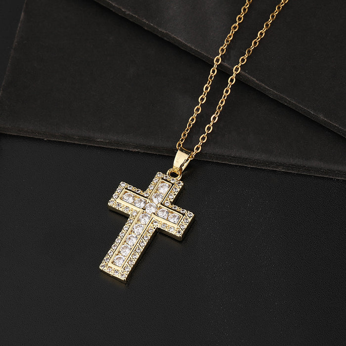 Wholesale Copper Inlaid Zircon Cross Pendant Necklace JDC-NE-ShangY035