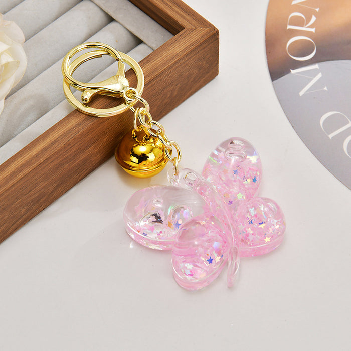 Wholesale Acrylic oil-filled glitter butterfly keychain