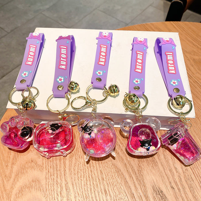 Wholesale Cartoon quicksand bottle keychain floating into oil liquid small gift pendant keychain