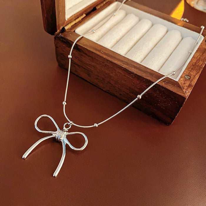 Wholesale Bow leather chain necklace, niche temperament, light luxury, high-end feeling, collarbone chain, neck chain