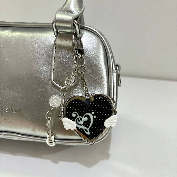 Wholesale Heart Shape Mirror Bag Charm with Butterfly Wings Alloy Electroplated Decorative Accessory
