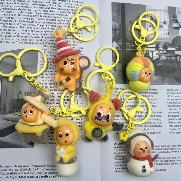 Wholesale Multi-colored flocked resin accessories keychain