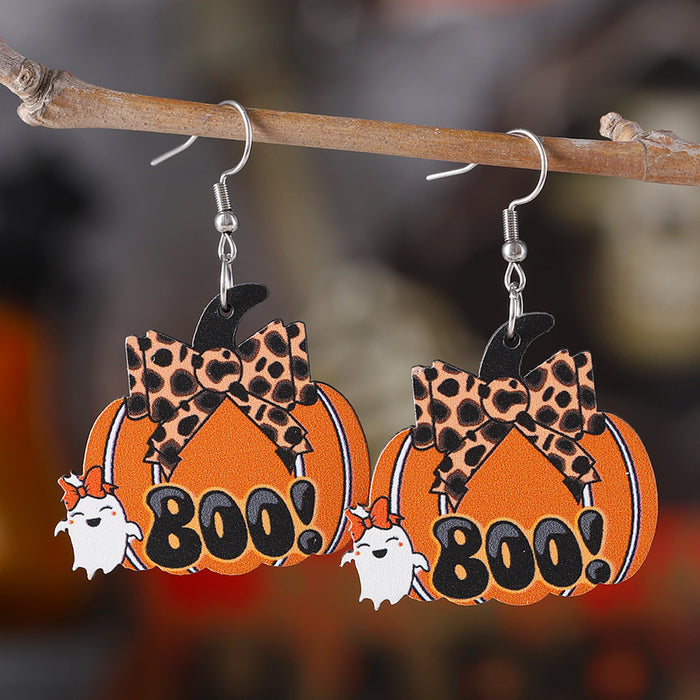 Wholesale  Western-style  Pumpkin Pendant Earrings Wooden Gothic-style Double-sided Earrings