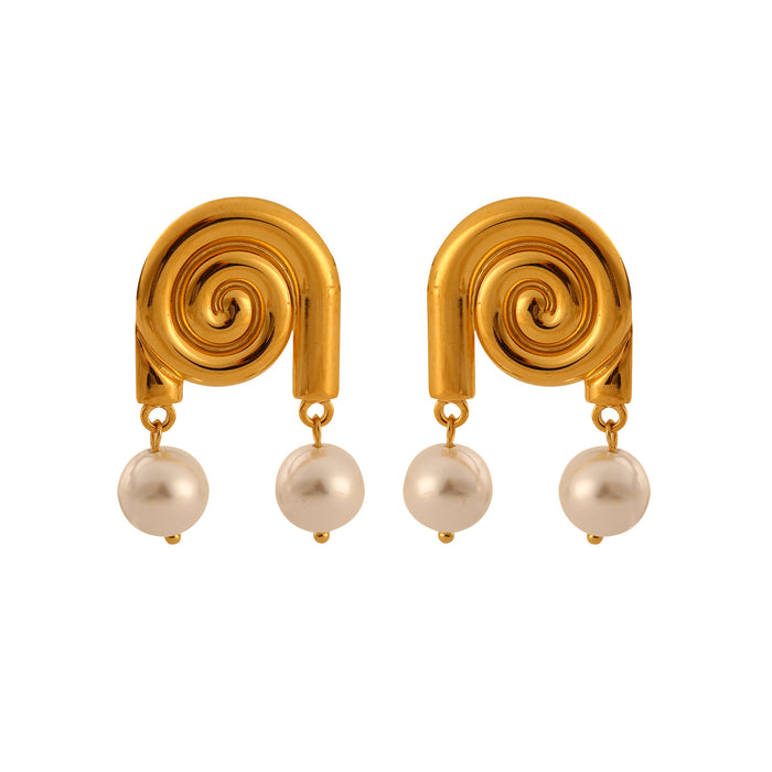 Wholesale Fashionable and personalized stainless steel pearl earrings, high-end feeling, conch earrings, earrings, color preservation wholesale