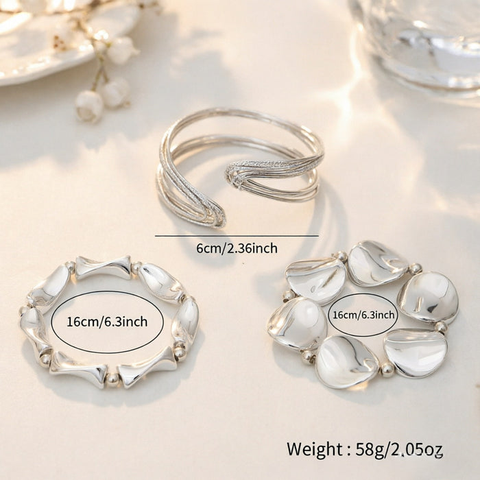 Wholesale Polished Silver Tone Alloy Geometric Bead Bracelet Trendy Irregular Round Bead Jewelry Accessory For Unisex Everyday Boutique Resale